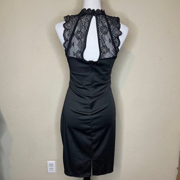 chicme Black Lace Mock Neck Open Back Sparkle Cocktail Dress XL - Picture 4 of 16